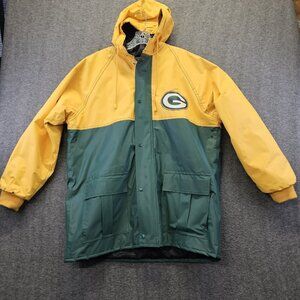 Vintage Green Bay Packer Game Day Rain Jacket Mens Size Large Polyvinyl
